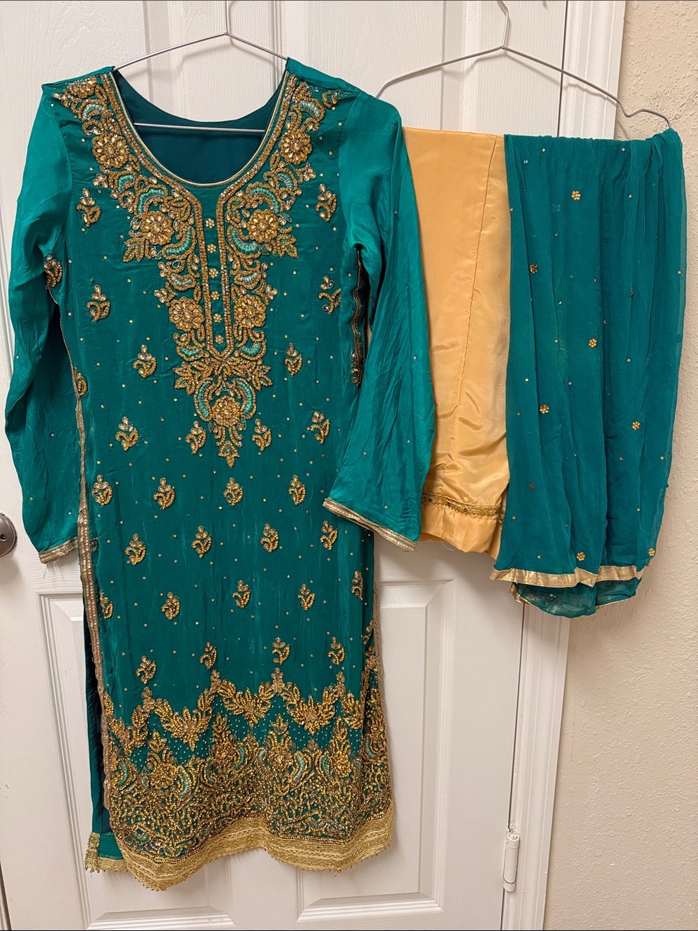 Wedding Teal & Gold hand Embroidered Salwar Kameez Set